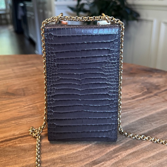 Givenchy Mini Phone Crossbody Bag Gray Croc Embossed Calfskin Gold Chain / Charm - Picture 3 of 15